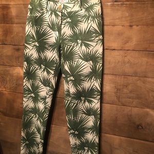 CELINE PALM TROPICAL PRINT SKINNY ANKLE PANT ZIP